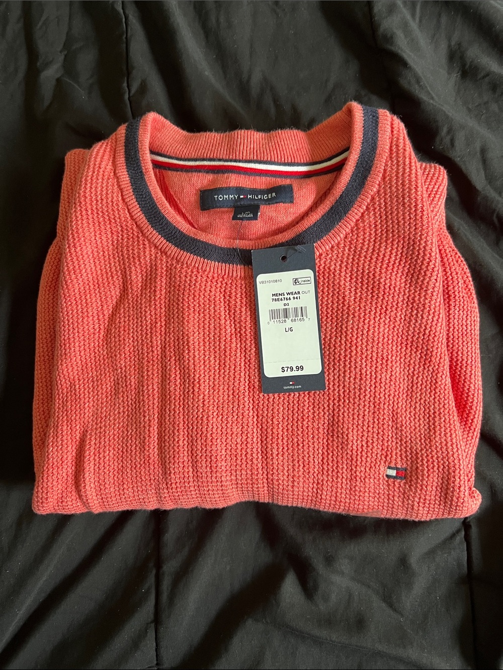 Tommy Hilfiger Men’s Coral Crewneck Sweater with Navy Trim